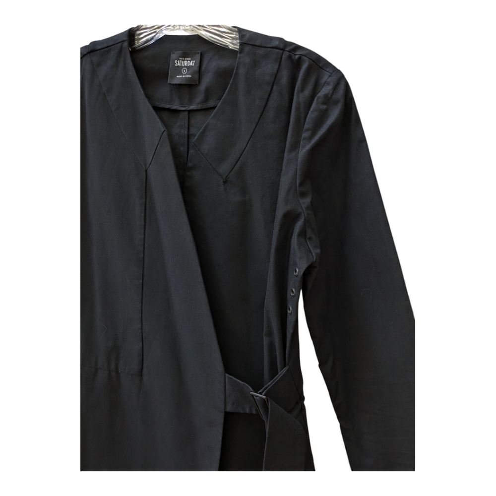 Kate Spade Saturday Black Trench Coat Wrap Professional Sz S - Picture 5 of 8